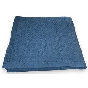 Frette King Quilt Coverlet Blue Cotton Chevron Light 106x102 Read